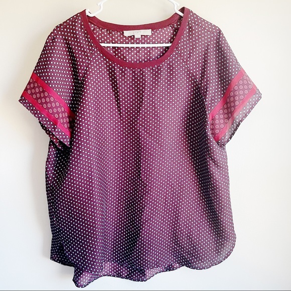 LOFT Tops - Loft Burgundy Patterned Short Sleeve Blouse